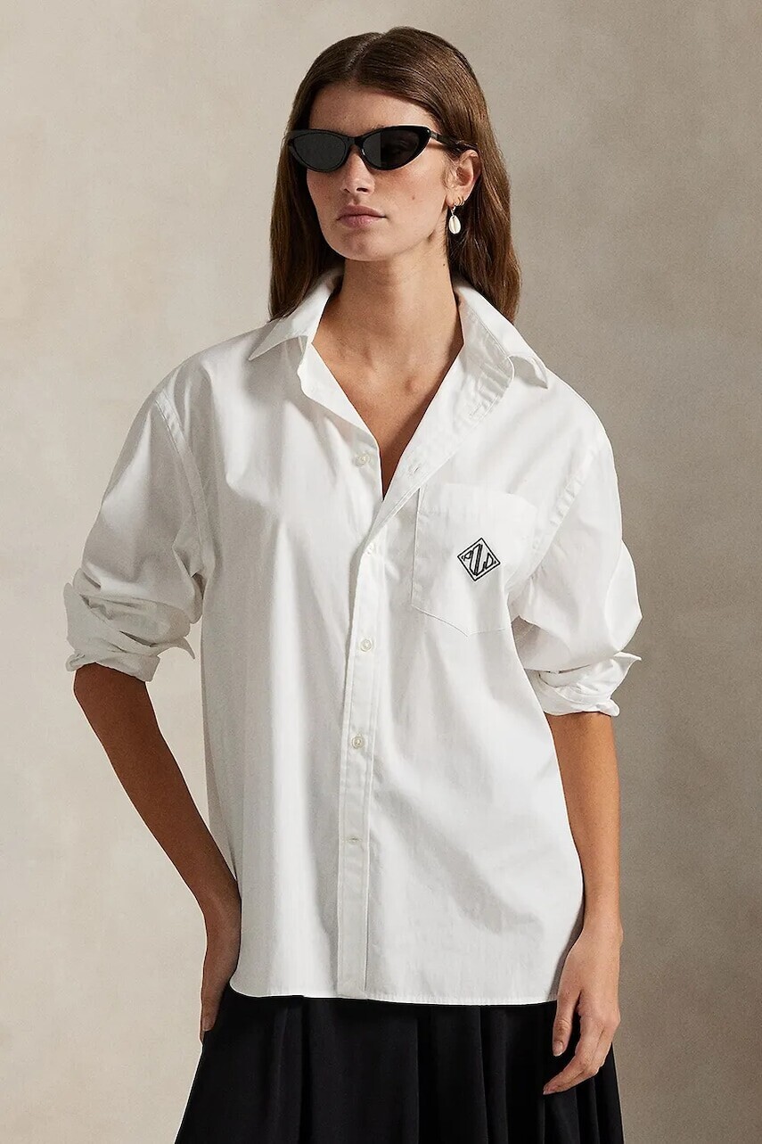 Bavlnená košeľa Polo Ralph Lauren biela farba, voľný strih, s klasickým golierom, 211971509