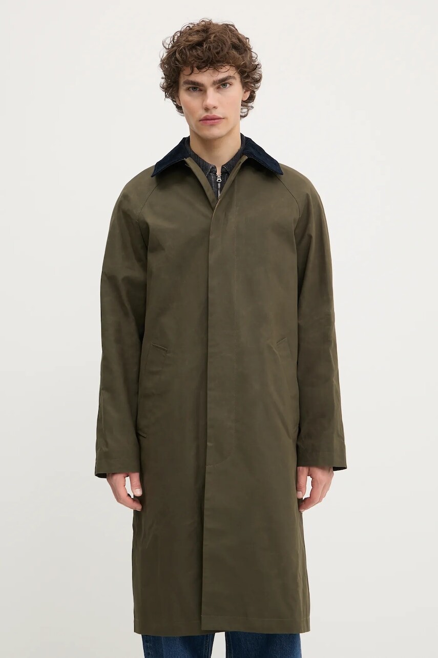 Bavlnený kabát A.P.C. mac gaspard zelená farba, prechodný, COHIL.M01548