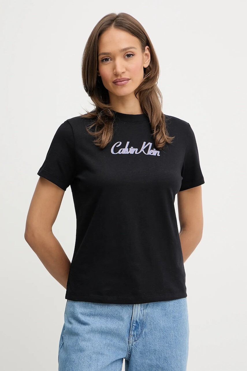 Bavlnené tričko Calvin Klein Jeans dámske, čierna farba, LV047C854G