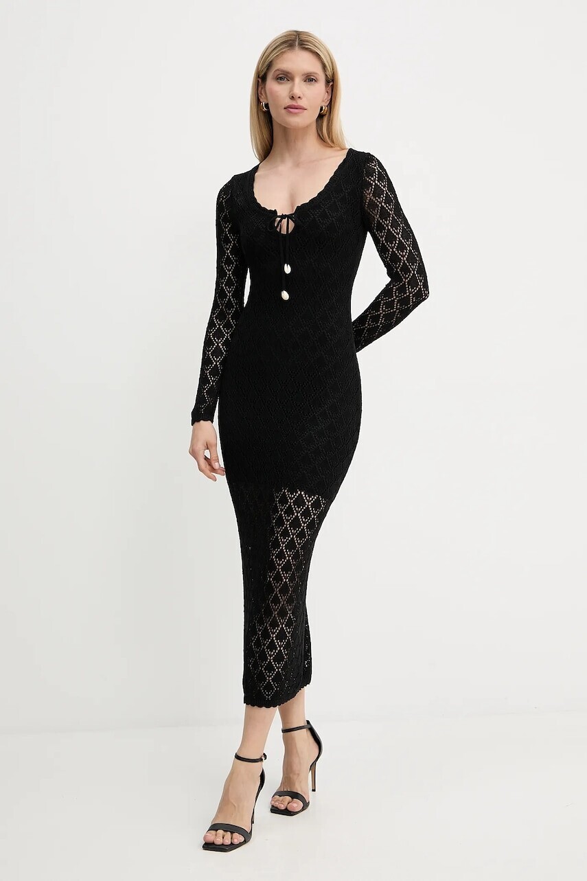 Šaty Guess ALBA čierna farba, maxi, rovný strih, W5YK85 Z0010