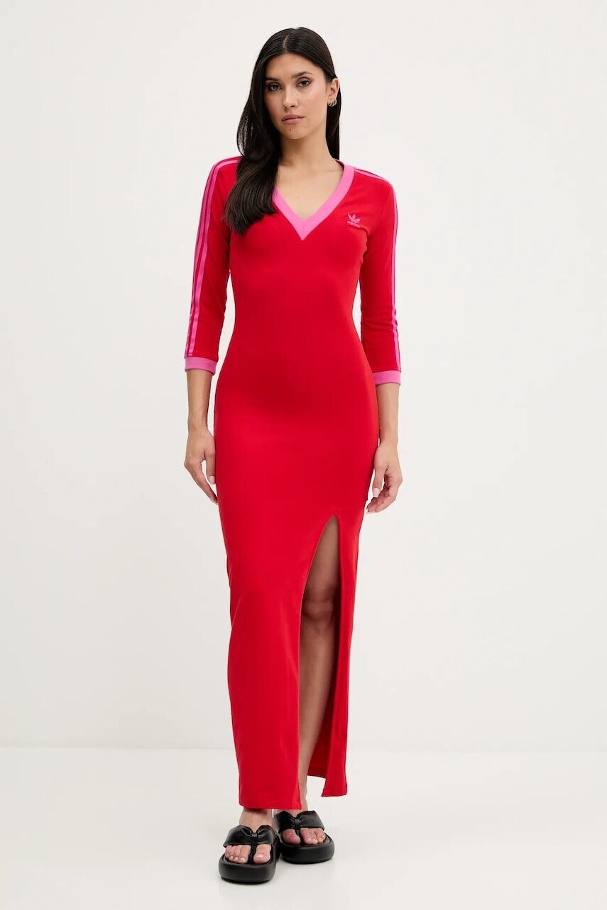 Šaty adidas Originals Maxi Dress V červená farba, maxi, priliehavé, JW3668