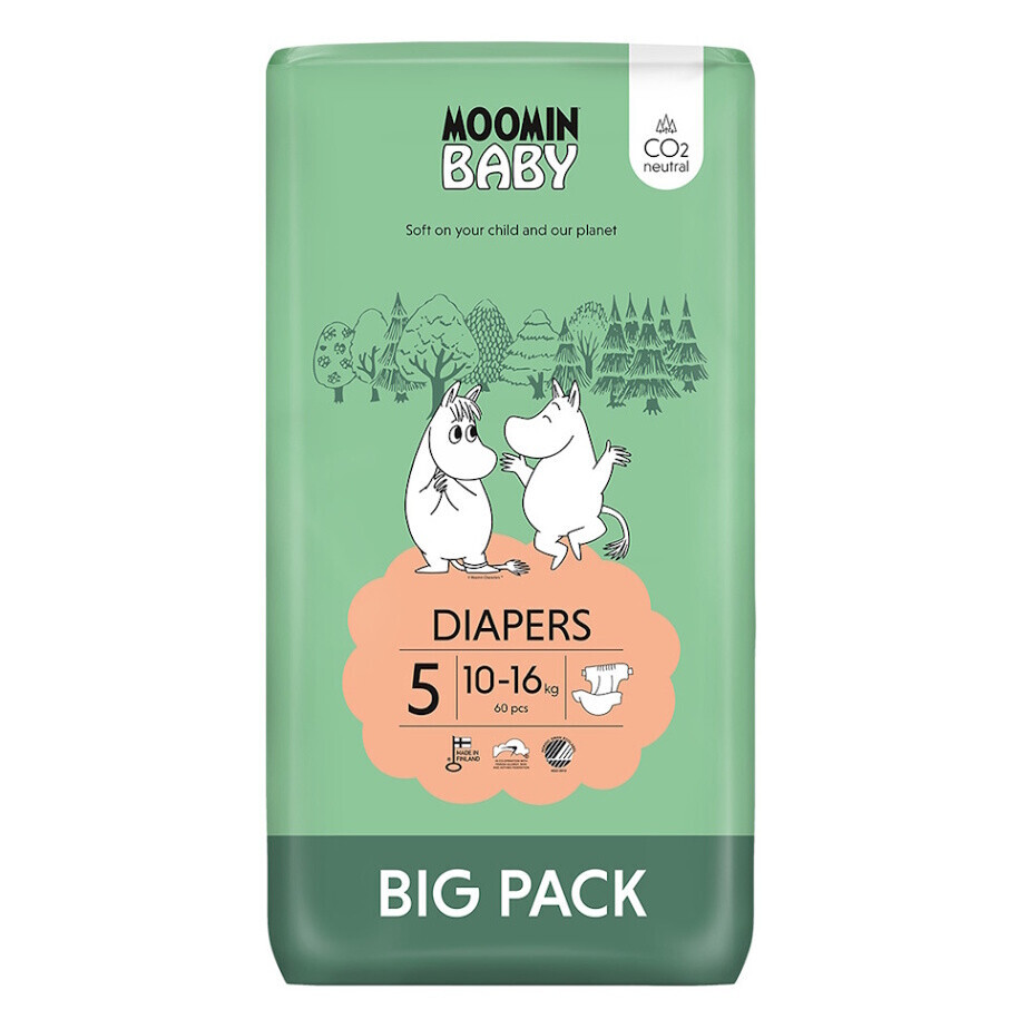MOOMIN BABY 5 Eko plienky maxi 10-16 kg 60 kusov