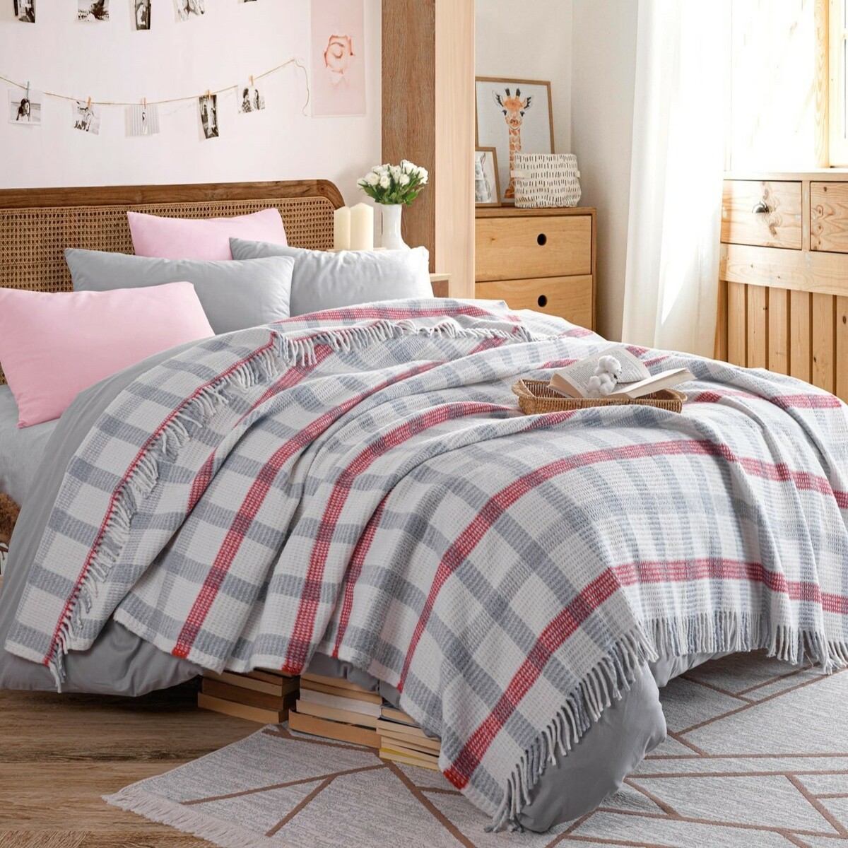 Deka Warm Soft sivá, červená, 180 x 220 cm