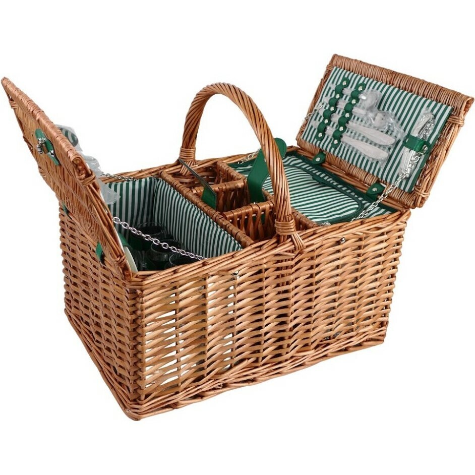 Arôme Piknikový kôš pre 4 osoby Zelené pruhy , 48x 33 x 25 cm