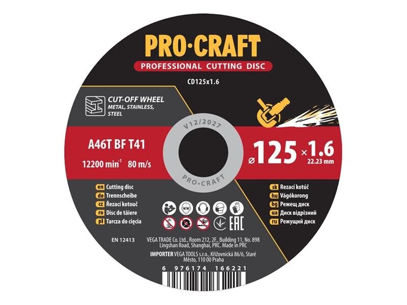 Kotúč rezný PROCRAFT 125x1.6mm