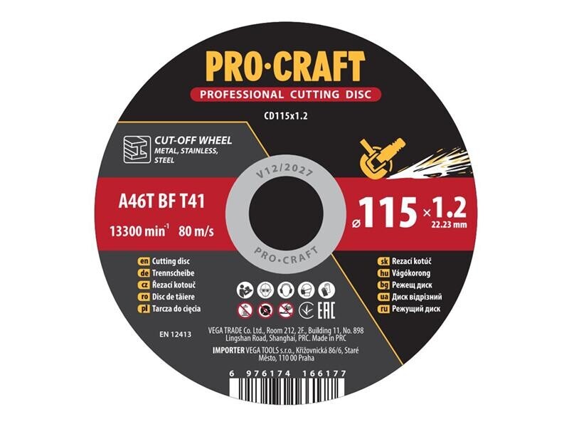 Kotúč rezný PROCRAFT 115x1.2mm