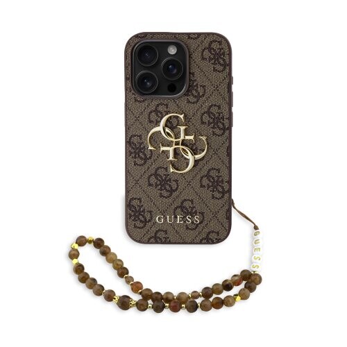 Guess PU 4G Metal Logo Strap Zadní Kryt pro iPhone 15 Pro Max Brown
