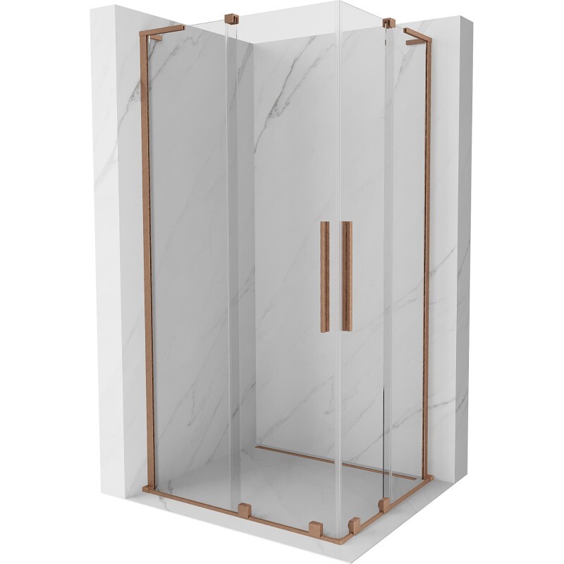 MEXEN/S - Velar L Duo sprchovací kút, posuvné dvere 90 x 80 cm, transparent, meď kartáčovaná 871-090-080-02-03-65