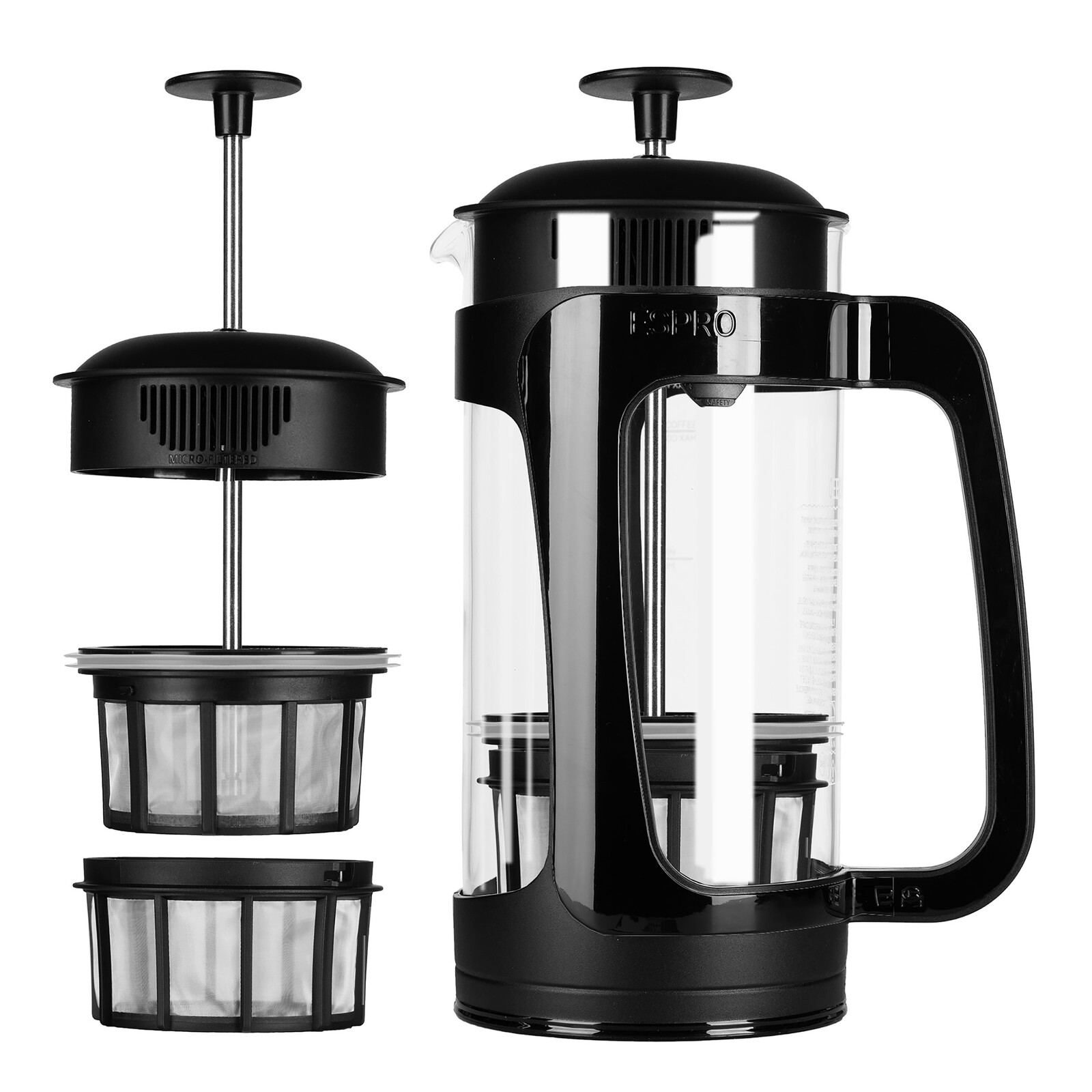 French press kávovar PRESS P3 950 ml, čierna, sklo / plast, Espro