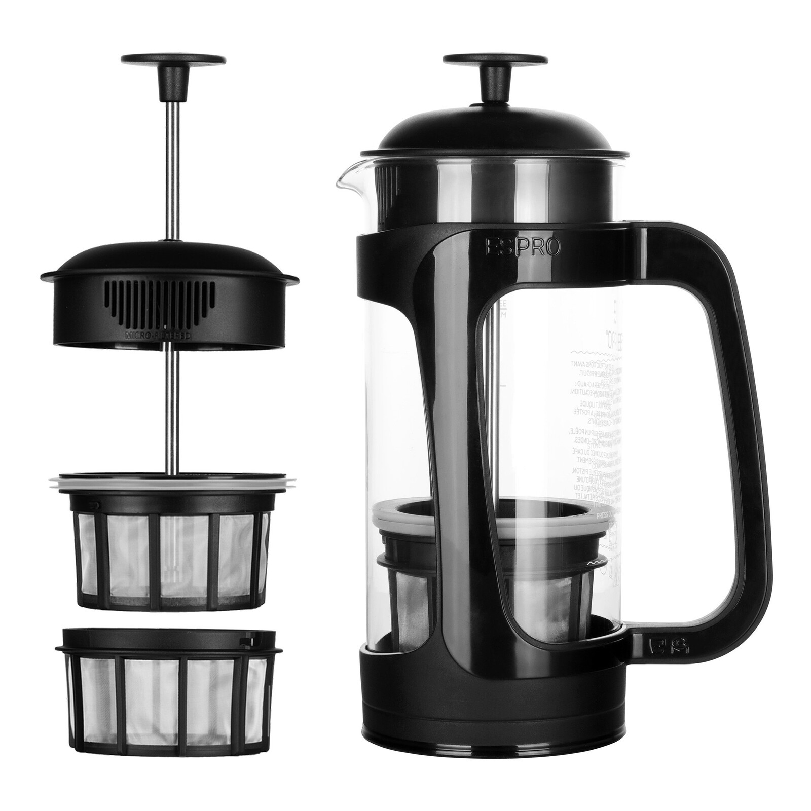 French press kávovar PRESS P3 530 ml, čierna, sklo / plast, Espro