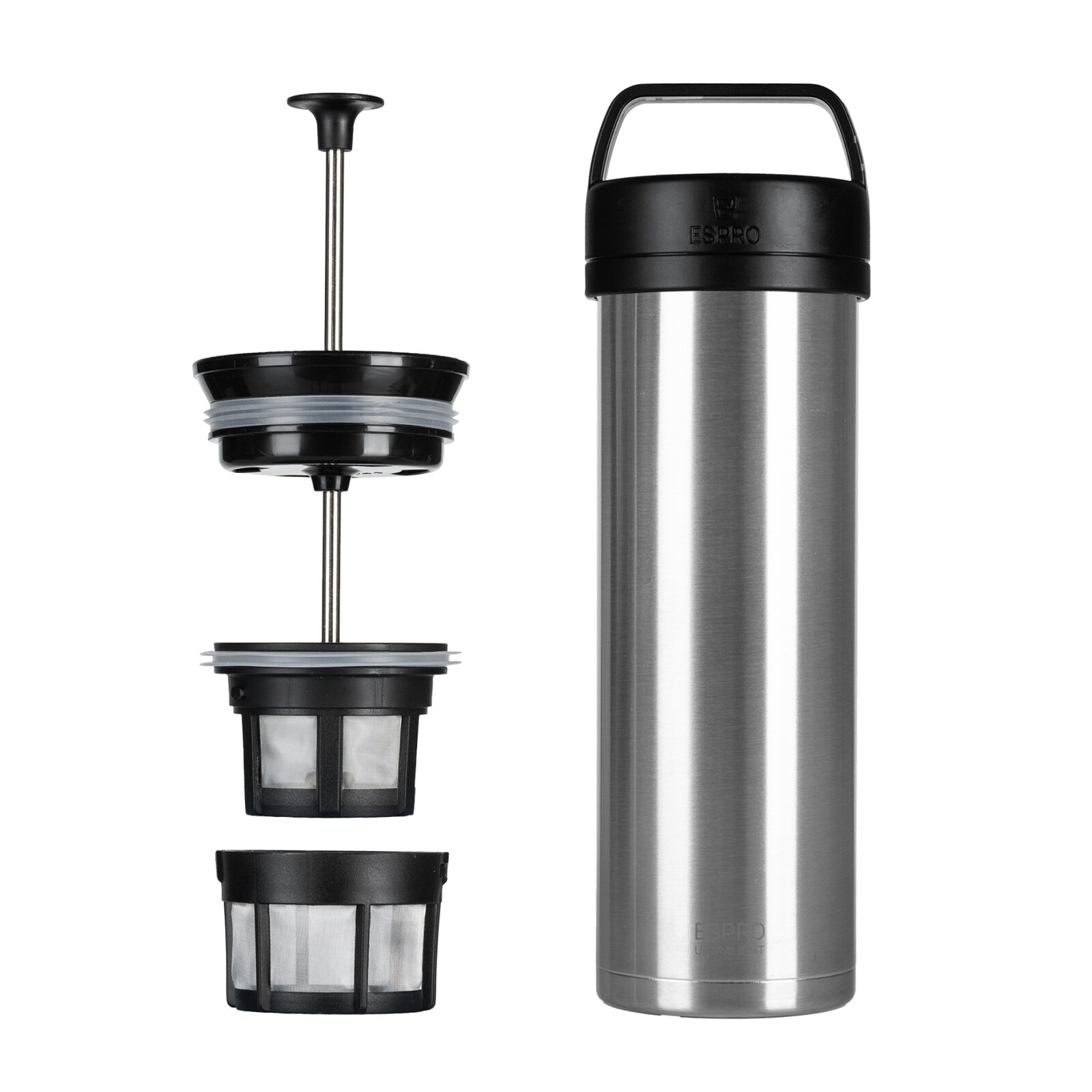 French press kávovar ULTRALIGHT PRESS P0 470 ml, strieborná, brúsená nerezová oceľ, Espro