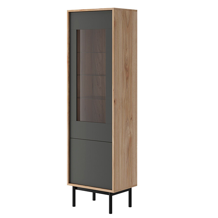 KONDELA Bergen BWT54 vitrína dub Jackson Hickory / grafit / čierna