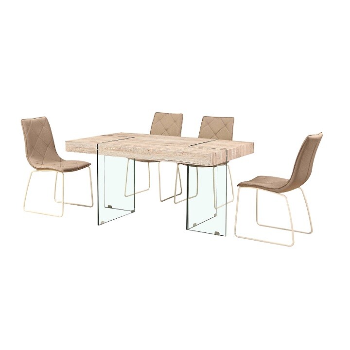 KONDELA Paskal jedálenský stôl vzor drevo / priehľadná