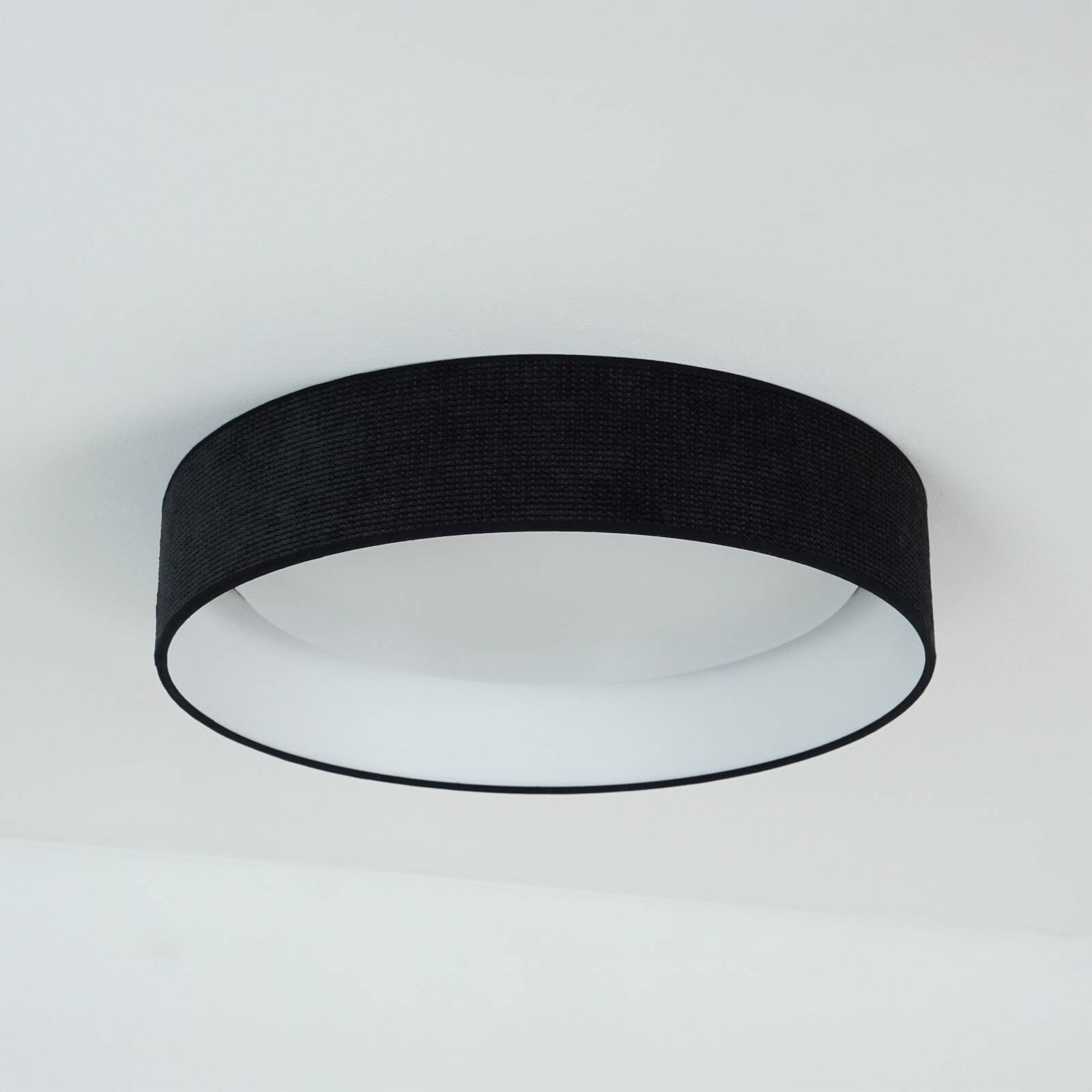 LED stropné svietidlo Plafond, čierne, tkanina, Ø 45 cm, 3-stupňové