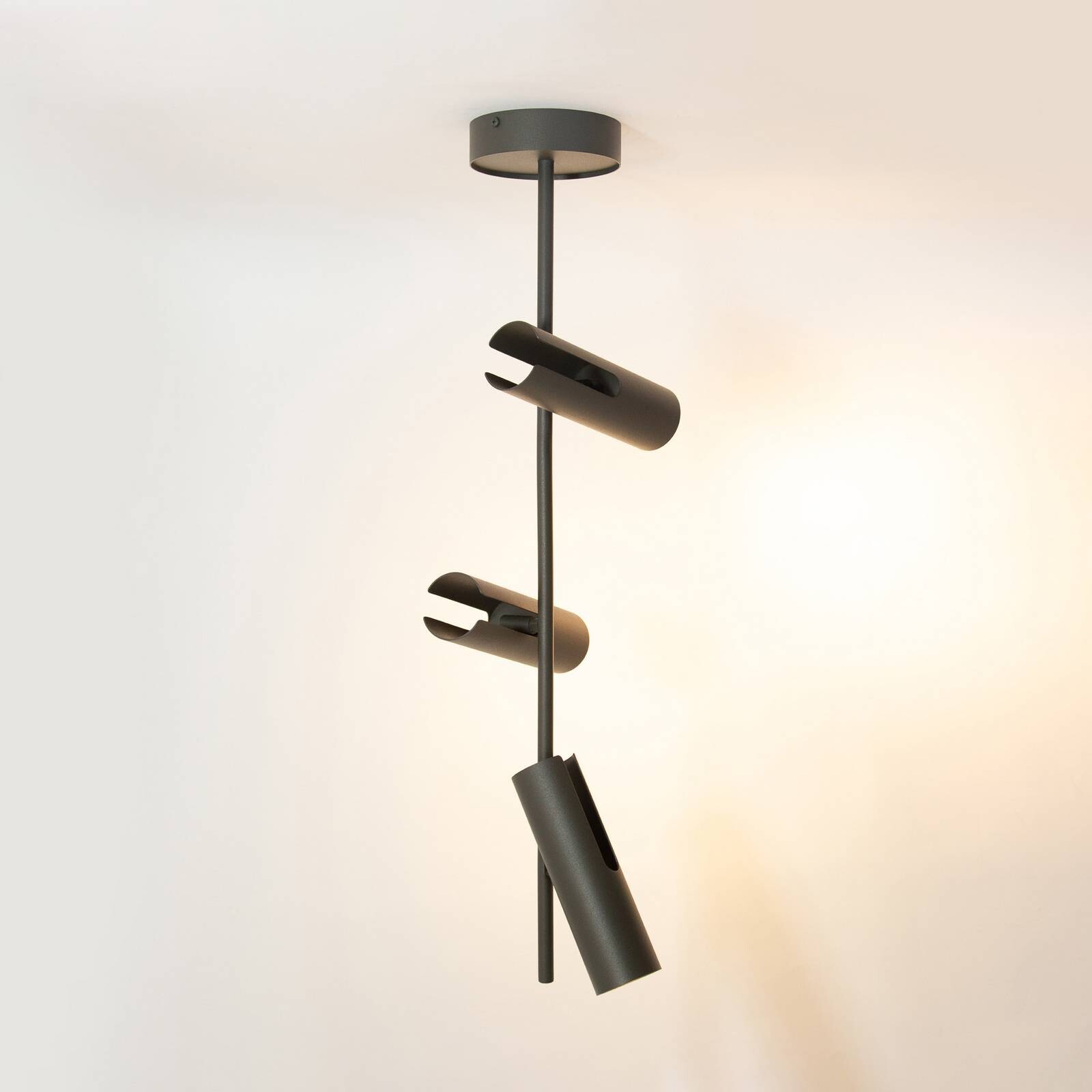 Stropné bodové svetlá Leda 3, olivovo zelené, 3-pl., oceľ, výška 76 cm