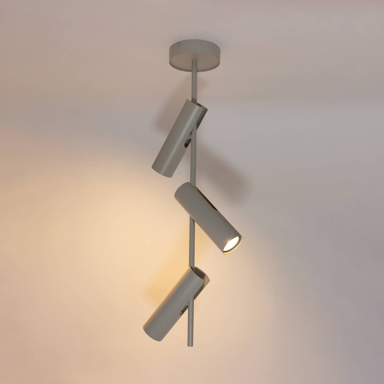 Stropné bodové svetlá Leda 3, taupe, 3-pl., oceľ, GU10, výška 76 cm