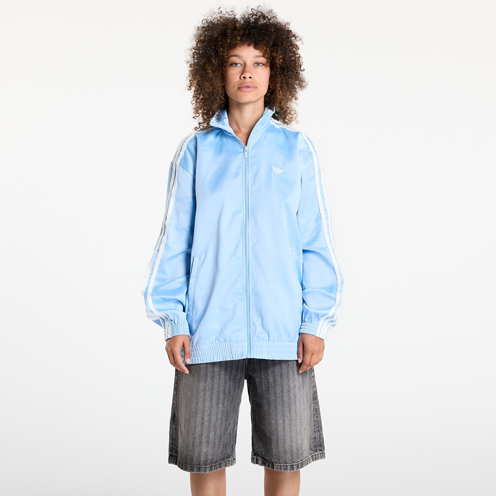 Bunda adidas Originals Satin Firebird Track Top Ruffle 3-Stripes Clear Sky XS