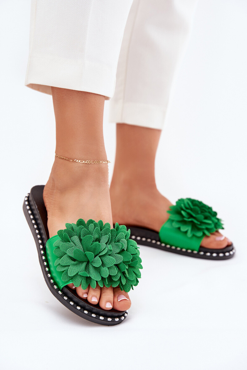 Boto Dámske šľapky zdobené kvetmi zelené Cellanen