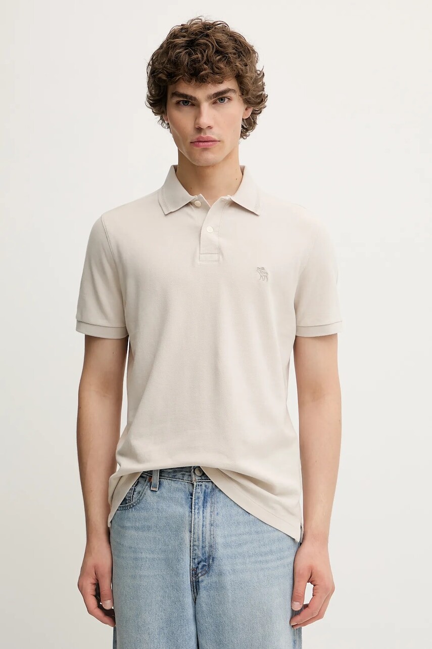 Polo tričko Abercrombie & Fitch pánske, béžová farba, jednofarebné, KI124-5229