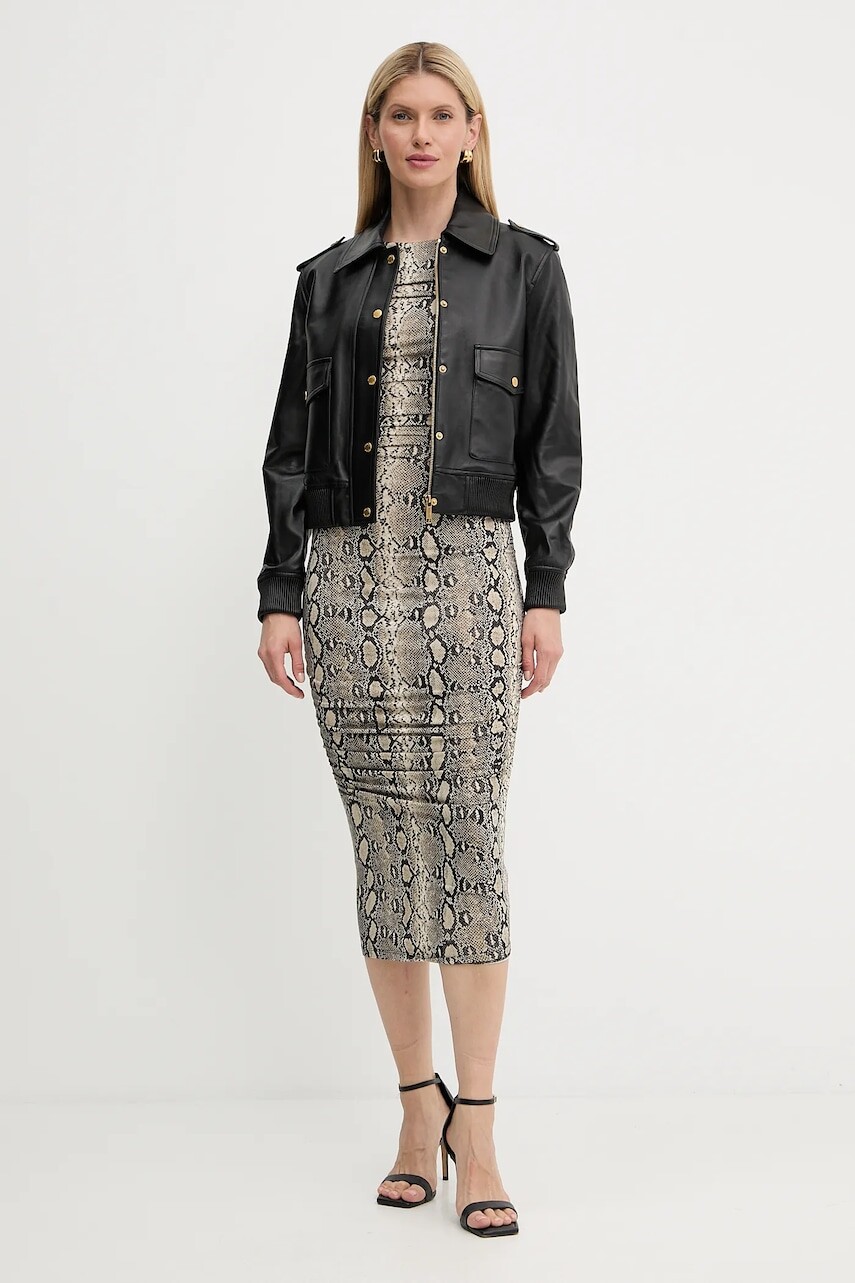 Šaty MICHAEL Michael Kors béžová farba, midi, priliehavé, MT58319HMC