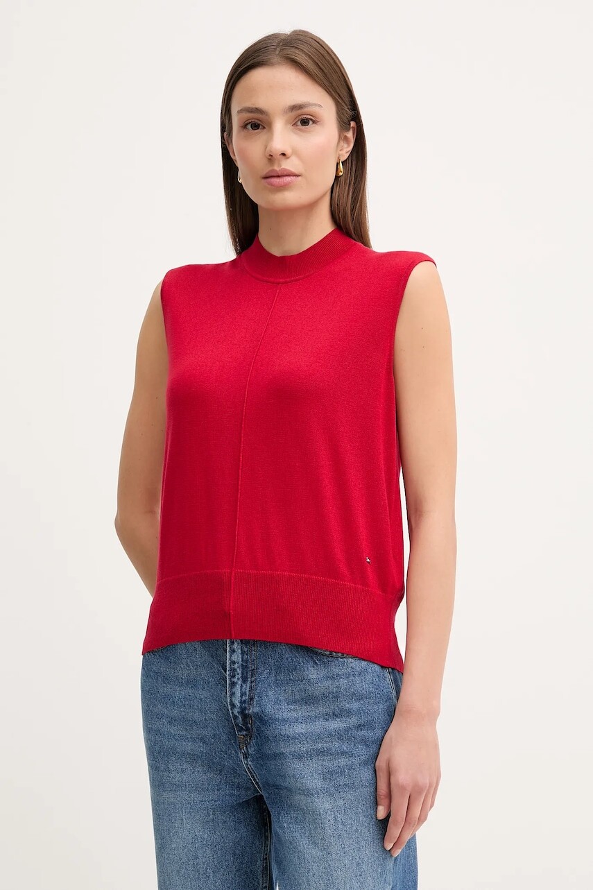 Vesta s prímesou hodvábu Tommy Hilfiger červená farba, WW0WW45651