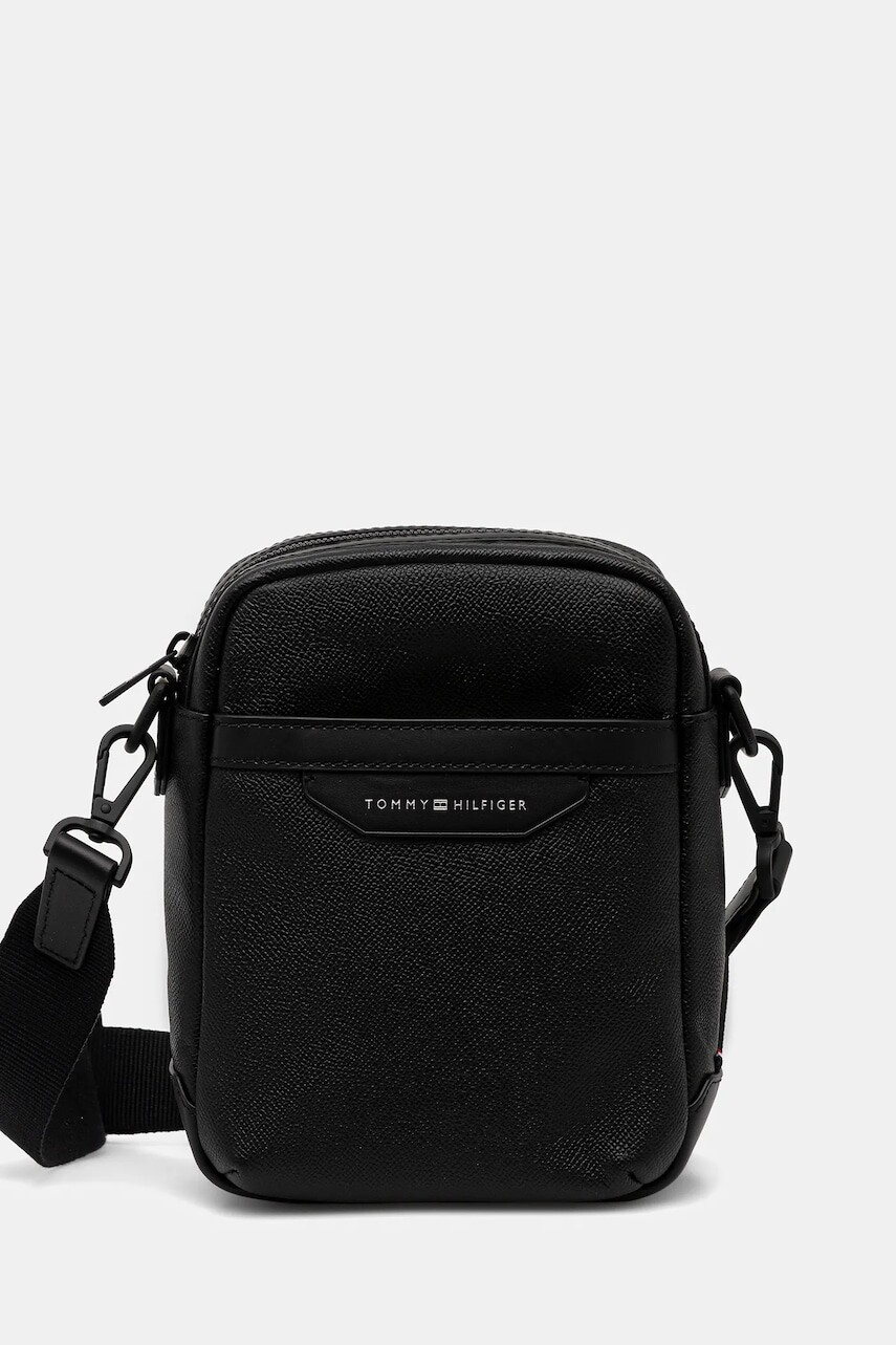 Kožená taška Tommy Hilfiger čierna farba, AM0AM13546