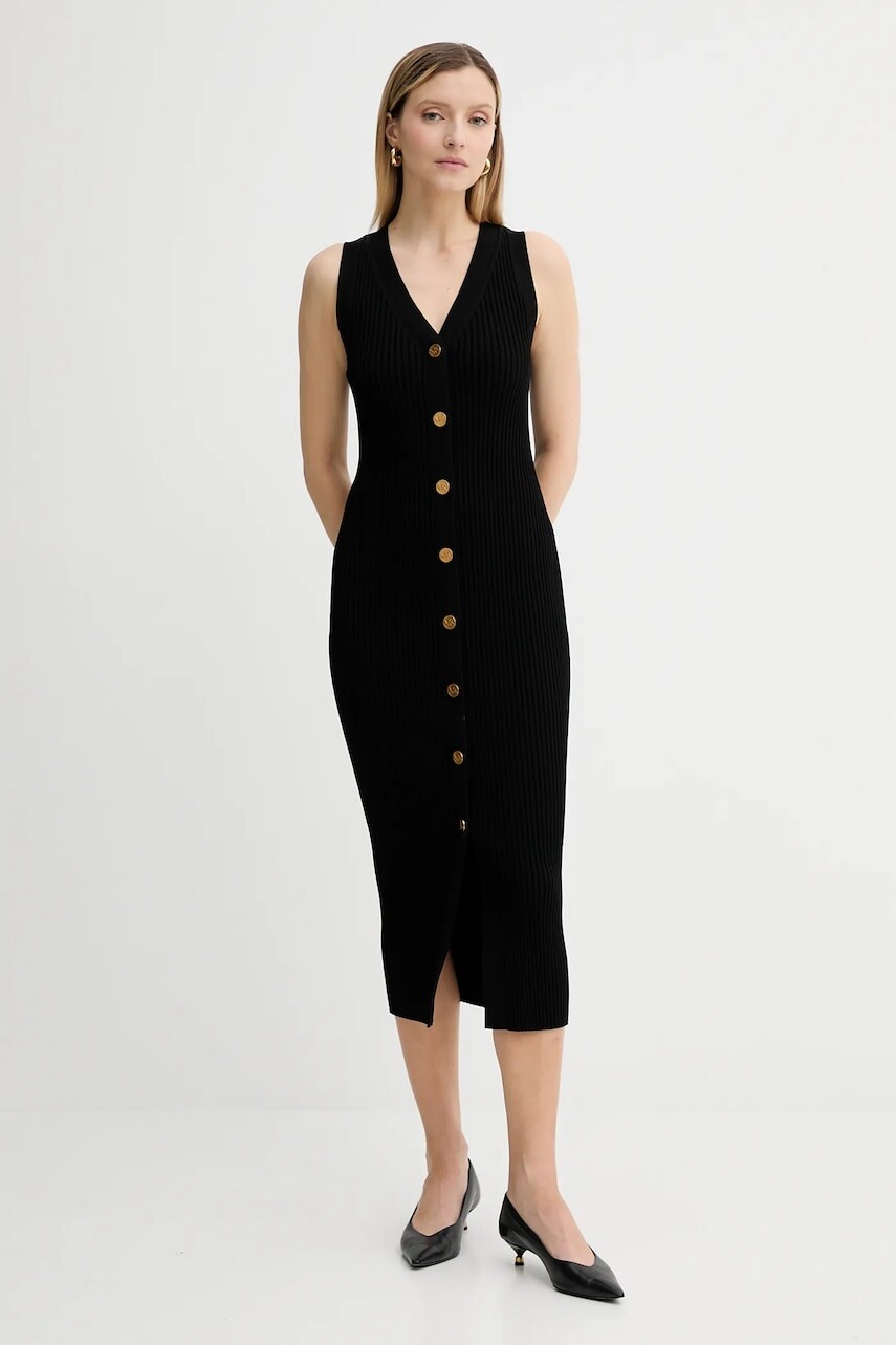 Šaty MICHAEL Michael Kors čierna farba, midi, priliehavé, MT5832533D