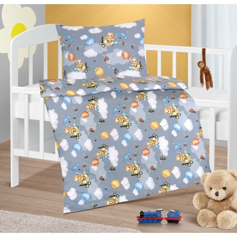 Bellatex Bavlnená posteľná bielizeň do postieľkyAgata Bear sivá, 90 x 135 cm, 45 x 60 cm