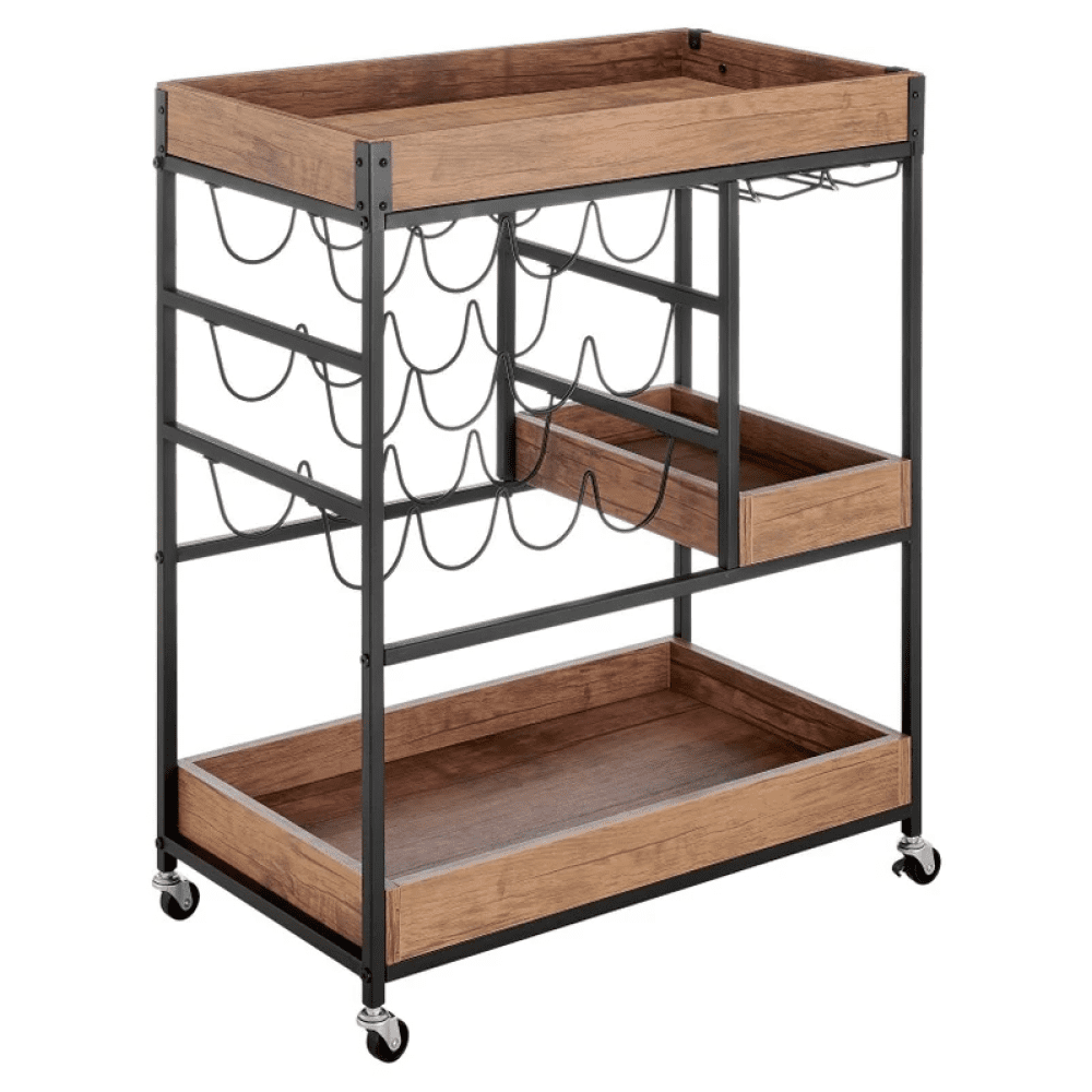 Servírovací vozík, dub tmavý/čierna, PORTIS