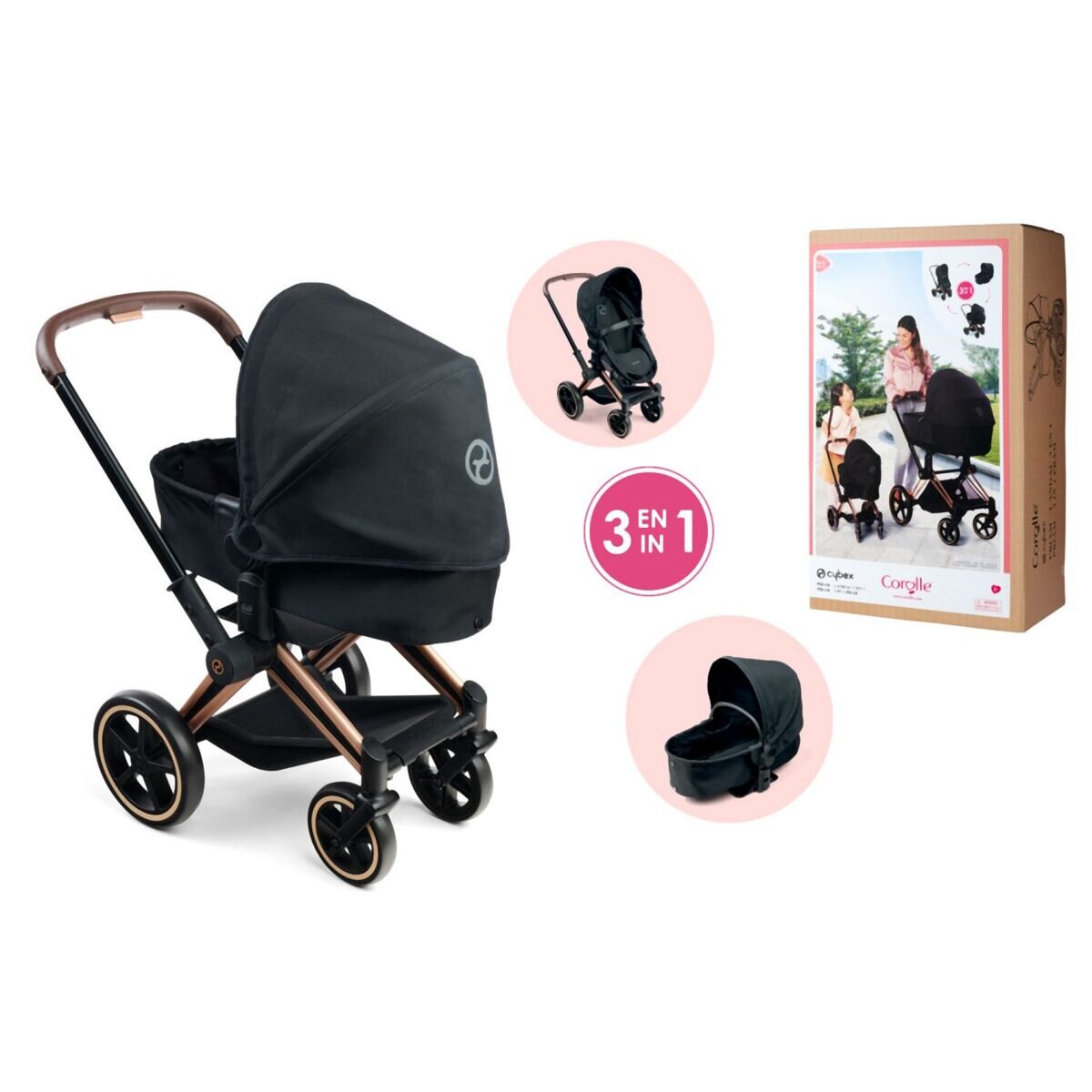 Corolle Kočík Cybex Black 3 v 1 pre bábiky 36-42 cm
