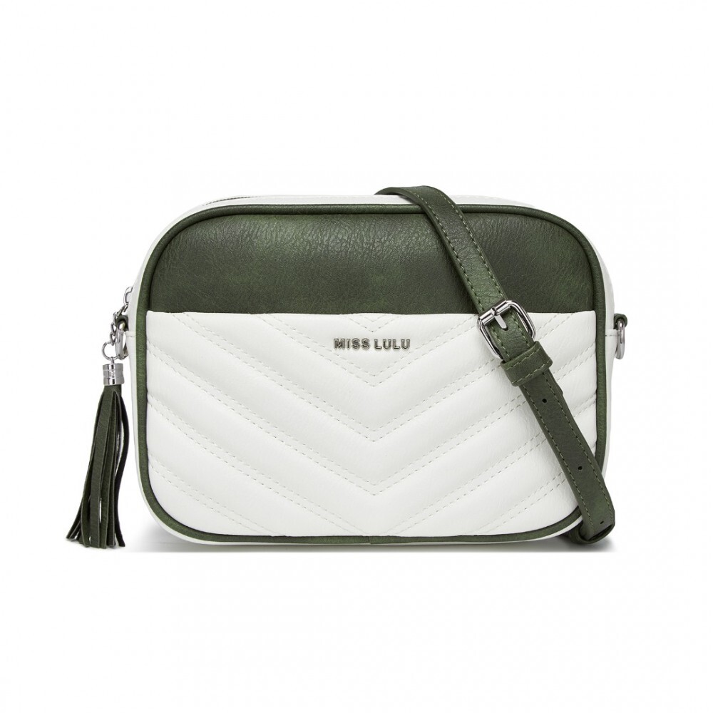 Dámska crossbody kabelka Miss Lulu V-STICH - bielo/zelená