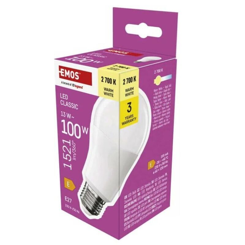 EMOS LED žiarovka Classic A60  E27  13 W (100 W)  1521 lm  Teplá biela ZQ5E61