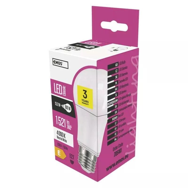 EMOS LED žiarovka Classic A60 13,2W E27 neutrálna biela ZQ5161