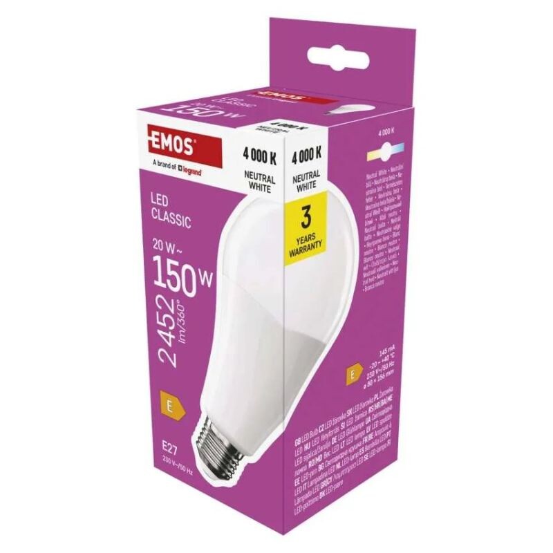 EMOS LED žiarovka Classic A80  E27  20 W (150 W)  2452 lm  Neutrálna biela ZQ5E83