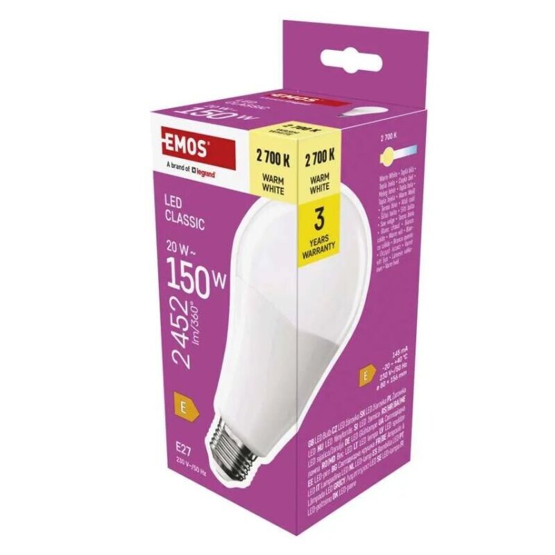 EMOS LED žiarovka Classic A80  E27  20 W (150 W)  2452 lm  Teplá biela ZQ5E81