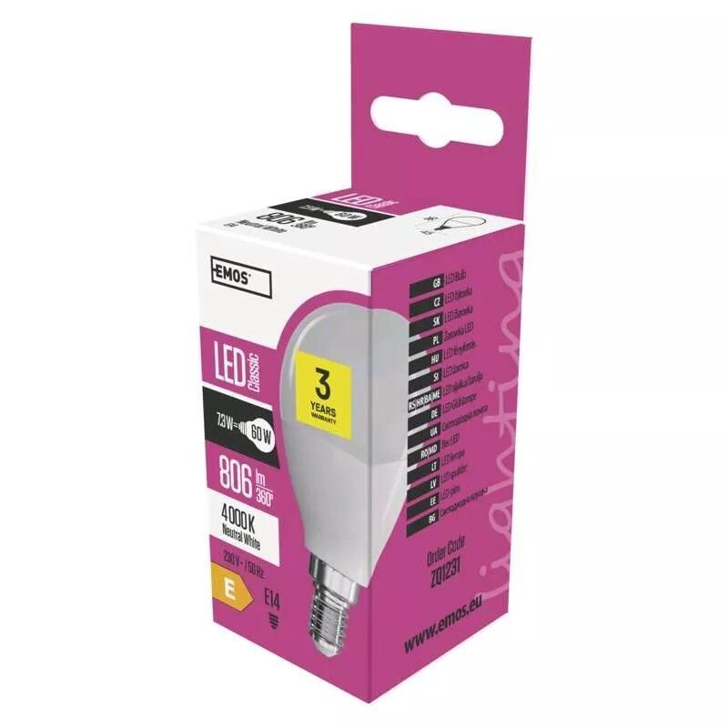EMOS LED žiarovka Classic Mini Globe 7,3W E14 neutrálna biela ZQ1231