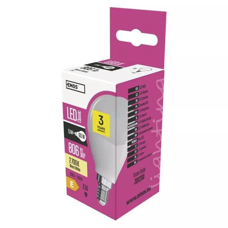 EMOS LED žiarovka Classic Mini Globe 7,3W E14 teplá biela ZQ1230