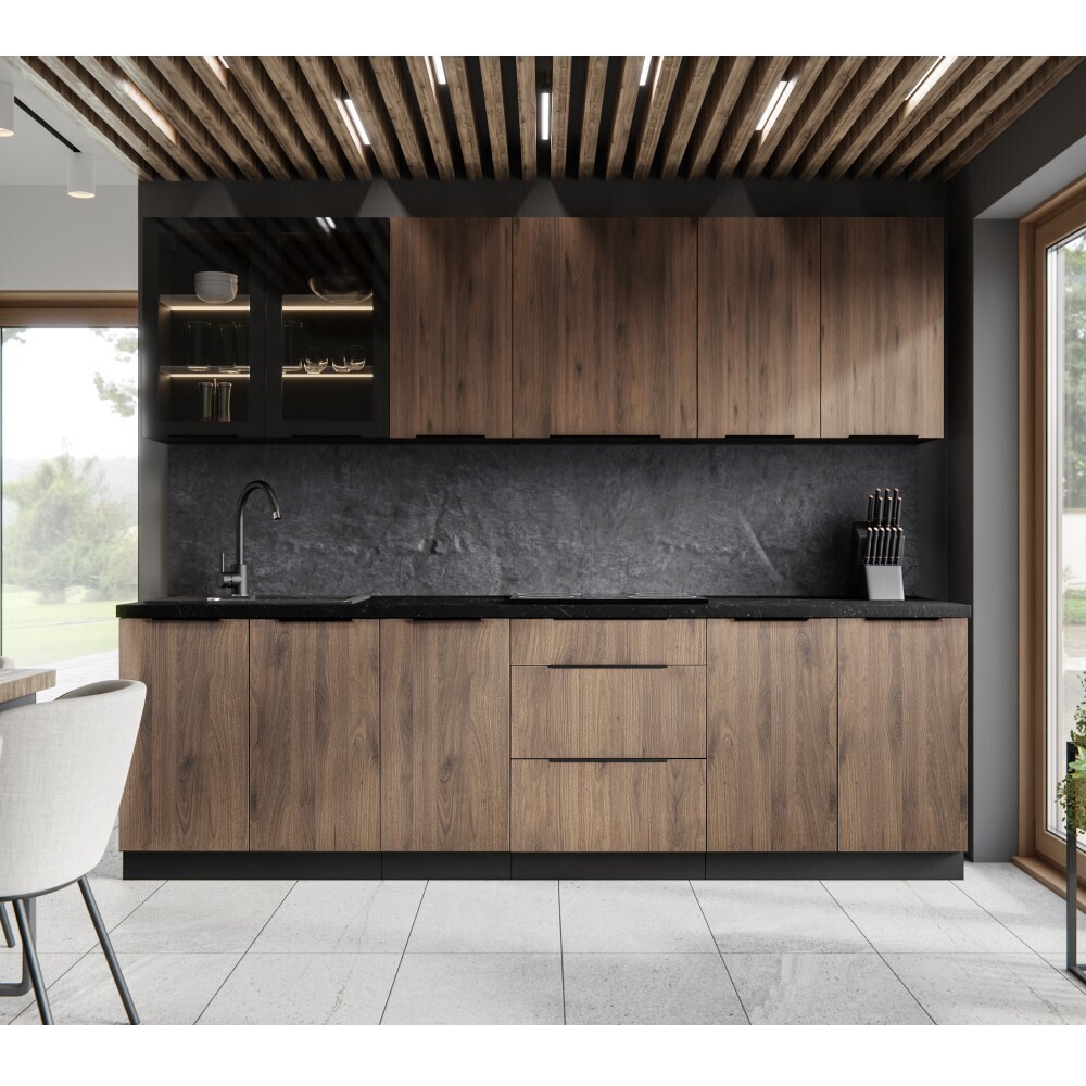 KONDELA Menzo kuchyňa orech / čierna