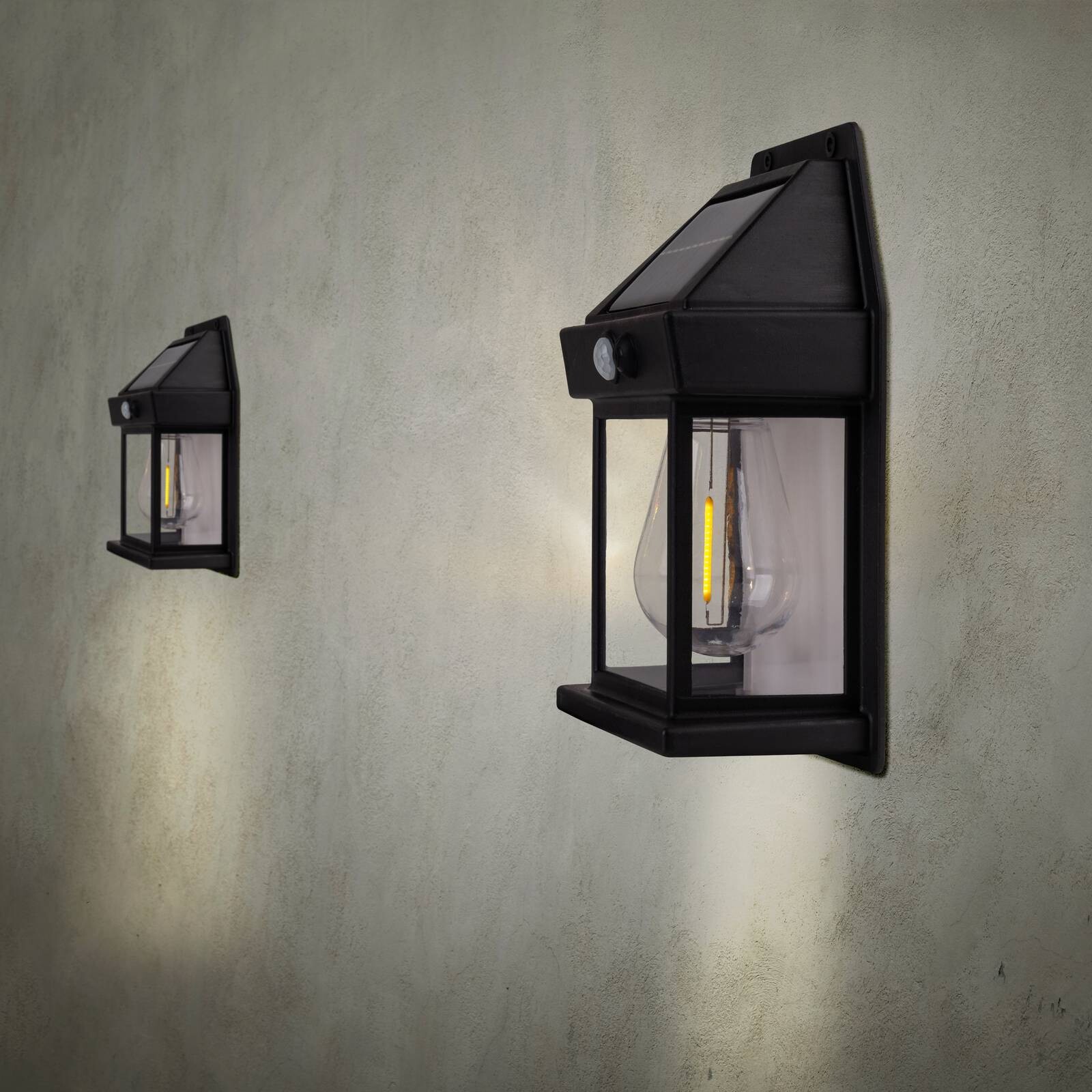 LED solárne vonkajšie nástenné svietidlo Mira, senzor, čierne, sada 2 ks IP44