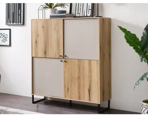 Vysoká úložná skrinka Cube, dub evoke / pieskovo šedá%