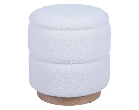 Okrúhly taburet s úložným priestorom Mariola, smotanovo biela teddy látka%