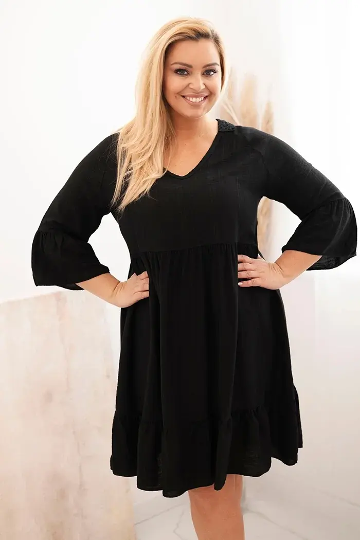 Kesi Włoski Dámske viskózové šaty Plus Size s ažúrovou ozdobou čierna