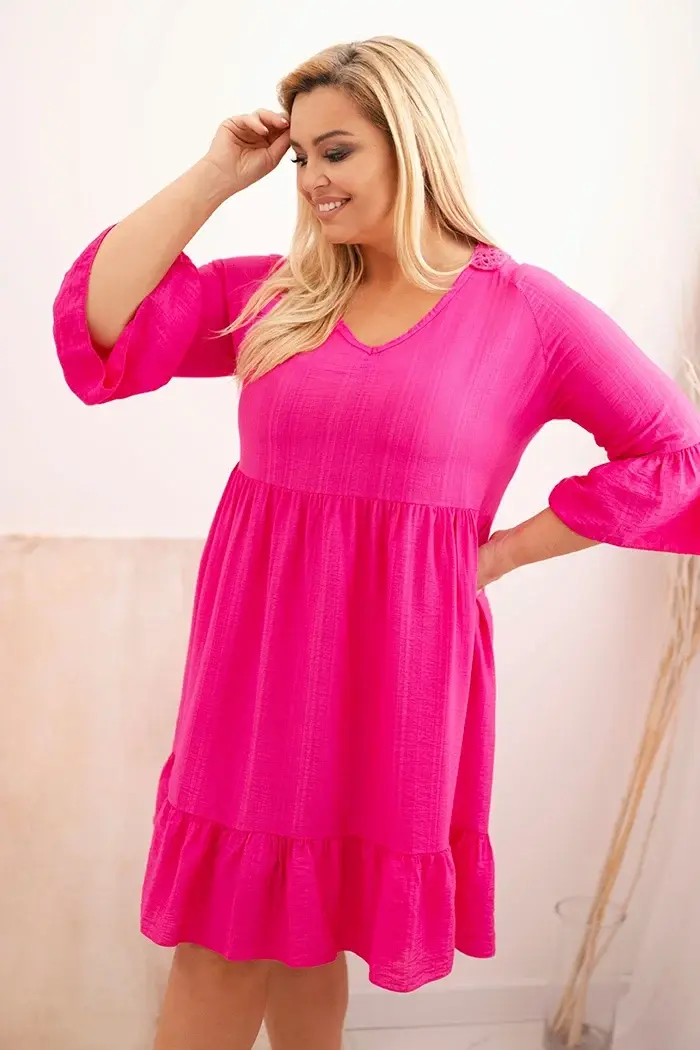 Kesi Włoski Dámske viskózové šaty Plus Size s ažúrovou ozdobou fuksia
