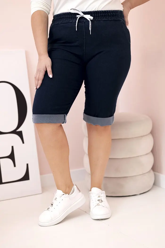 Kesi Włoski Dámske bavlnené šortky Plus Size so šnúrkou námornícka modrá
