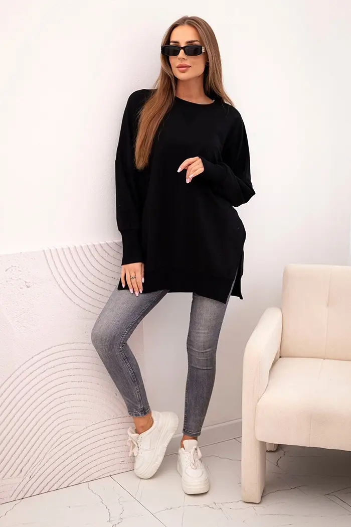 Kesi Dámska bavlnená mikina so širokým lemom dole čierna