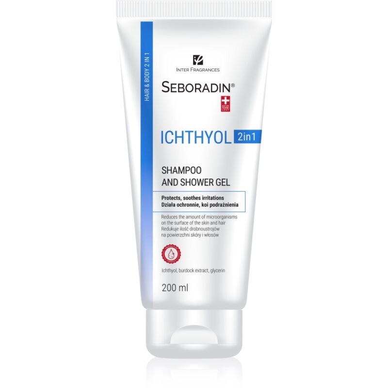 Seboradin Ichthyol sprchový gél a šampón 2 v 1 pre podráždenú pokožku 200 ml