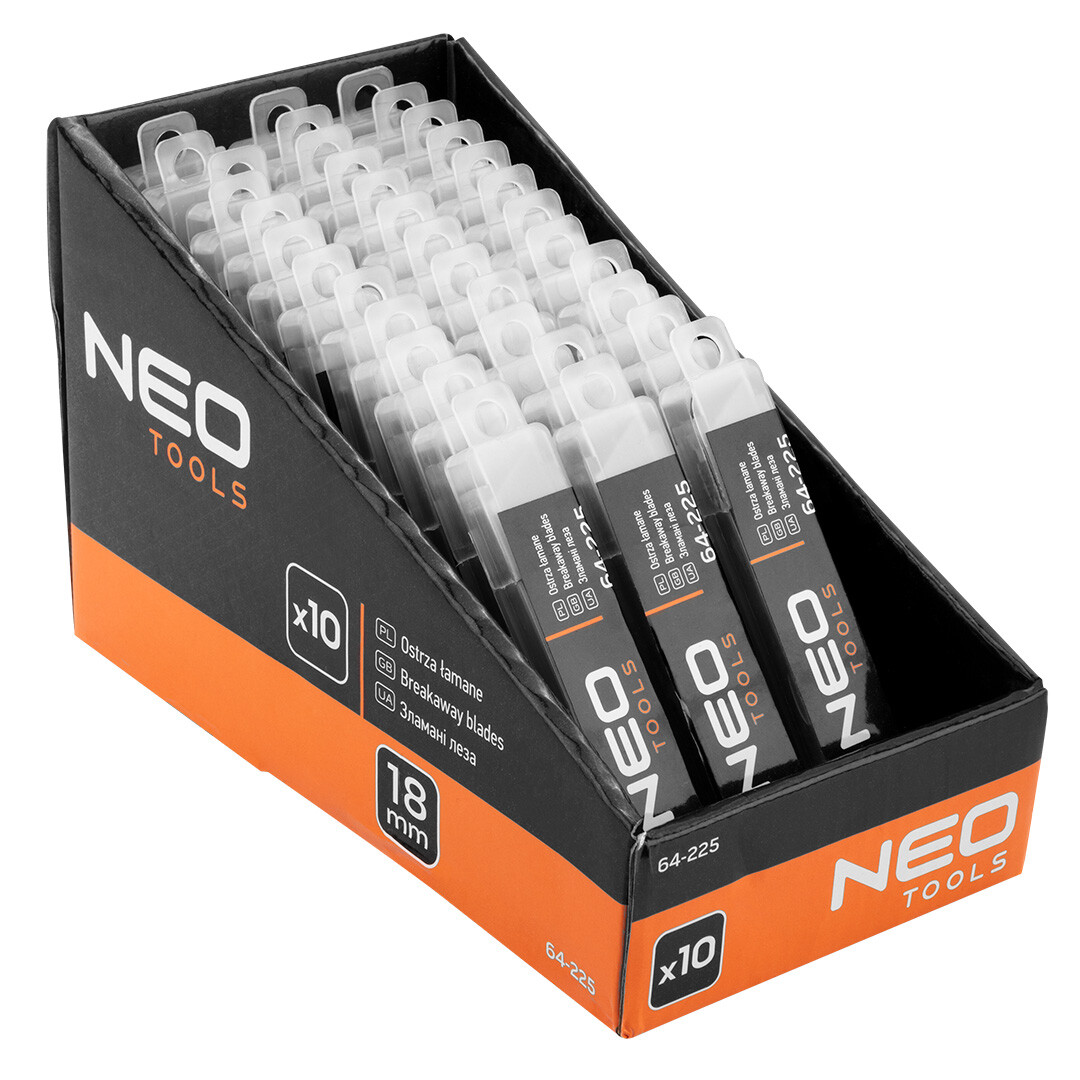 NEO TOOLS 18 mm odlamovacie čepele, 10 kusov v stojane, násobky po 36. 64-225