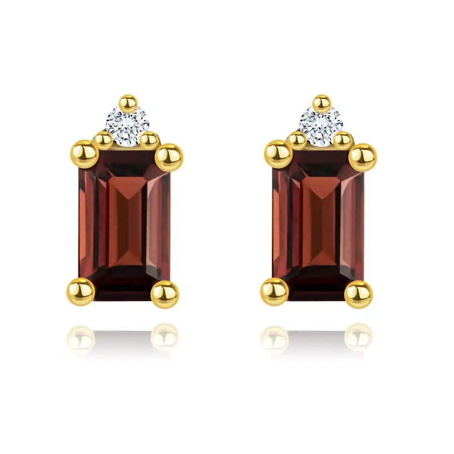 Zlaté náušnice 14K s granátom a diamantom