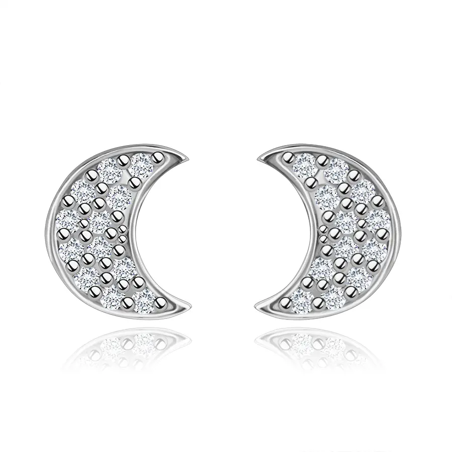 Zlaté náušnice 14K v tvare mesiaca s briliantmi