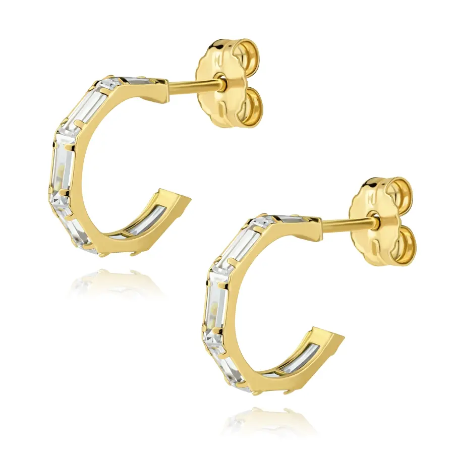 Zlaté náušnice 14K s čírymi zirkónmi v otvorenom kruhu